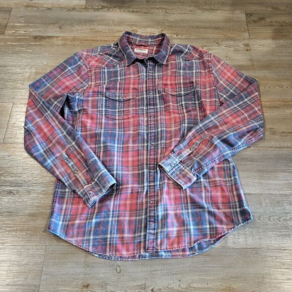 Express Pearl Snap Long Sleeved Flannel Button Up Shirt Mens Size Large - Picture 1 of 8